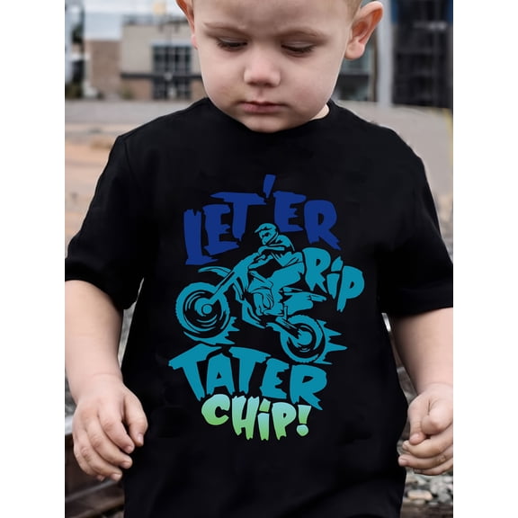 children’s wear Let 'Er Rip Tater Chip Funny Motocross Dirt Bike Racing Toddler Boys Graphic T-Shirt