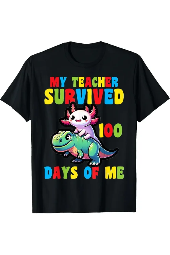 children's wear My Survived 100 Days Of Me Dinosaur Axolotl Kid Boys T-Shirt