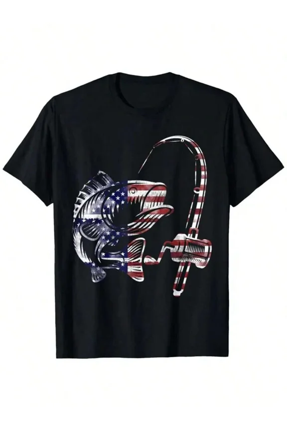 children’s wear Patriotic American Flag Fishing Bass Graphic T-Shirt for Kids Boys Retro USA Fisherman Tee