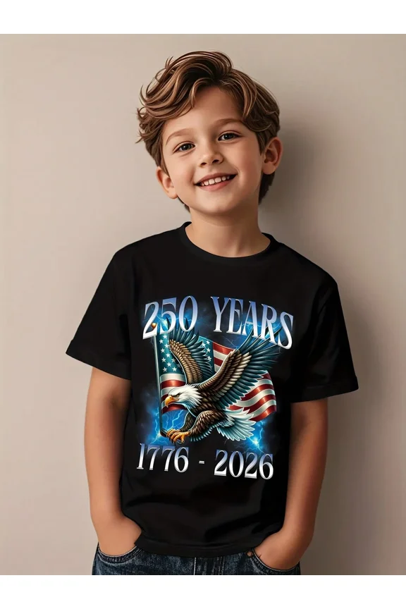 children’s wear Patriotic USA 250 Years 1776-2026 American Eagle Flag Graphic T-Shirt for Boys Kids Toddler Retro Independence Day Celebration Tee