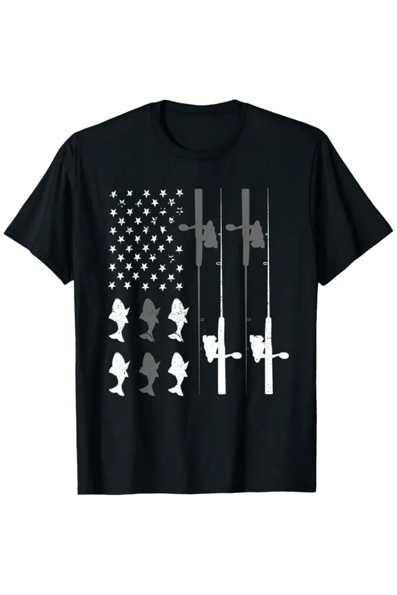 children’s wear Retro American Flag Fishing T-Shirt for Boys and Girls Patriotic Bass Angler Graphic Tee for Kids Cute Outdoor Fishing Rod Shirt