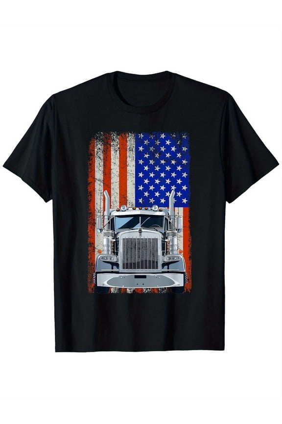 children’s wear Retro American Flag Semi Truck Graphic T-Shirt for Boys Patriotic Big Rig Kids Short Sleeve Cotton Tee
