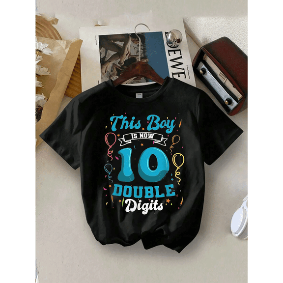 children’s wear Retro This Boy Is Now 10 Double Digits 10th Birthday Shirt for Boys Cute Kids Graphic Tee Funny Birthday Party Gift for 10 Year Old Child