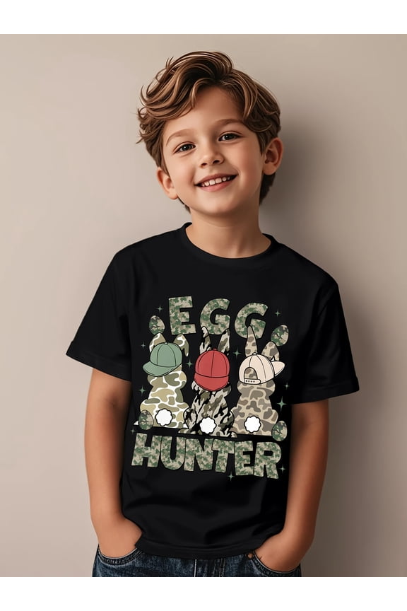 children’s wear Retro Camo Bunny Easter Egg Hunter T-Shirt for Boys and Kids Funny Holiday Graphic Tee
