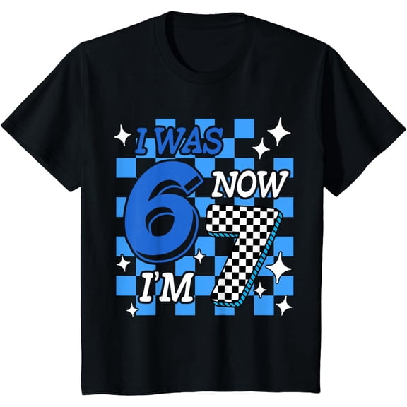 children’s wear Retro Checkered 7th Birthday Shirt for Boys and Girls Kids I Was 6 Now I'm 7 Funny Birthday Gift Tee