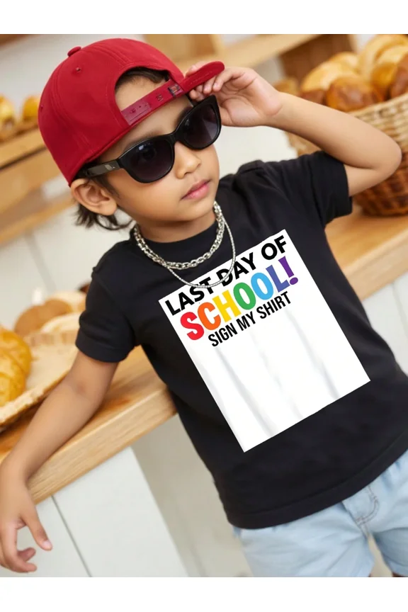 children’s wear Retro Colorful Last Day of School Sign My Shirt Autograph Memory Graphic T-Shirt for Kids Boys Girls Toddler Child End of Year Celebration Tee
