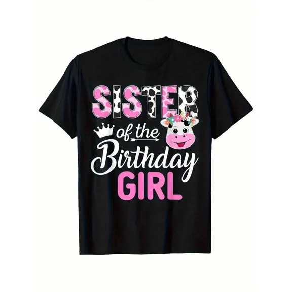 children’s wear Retro Cute Cow Sister of the Birthday Girl T-Shirt for Kids Girls Toddler Birthday Party Graphic Tee