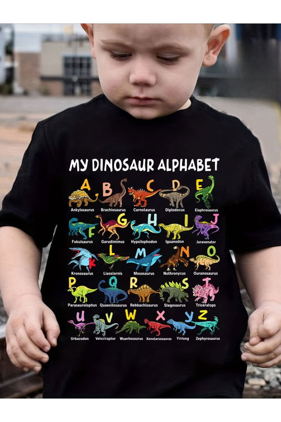 children’s wear Retro Dinosaur Alphabet ABC Learning T-Shirt for Kids Boys Girls Toddler Cute Educational Graphic Tee