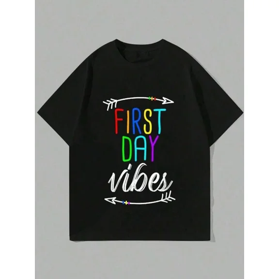 children’s wear Retro First Day Vibes Kids T-Shirt Colorful Back to School Graphic Tee for Boys and Girls Toddler Kindergarten Preschool Top