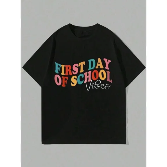 children’s wear Retro First Day of School Vibes Colorful Graphic T-Shirt, Cute Back to School Short Sleeve Tee for Kids Boys Girls