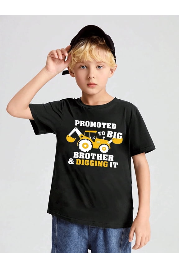 children’s wear Retro Funny Promoted to Big Brother and Digging It Excavator Construction Graphic T-Shirt for Boys Kids Toddler