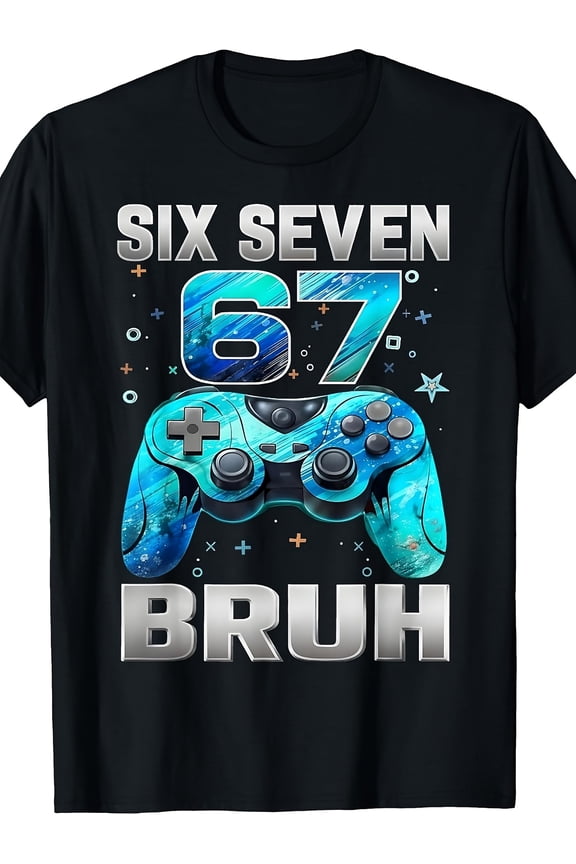 children’s wear Retro Funny SIX SEVEN 67 BRUH Gamer T-Shirt for Boys and Girls, Cute Graphic Video Game Controller Tee for Kids