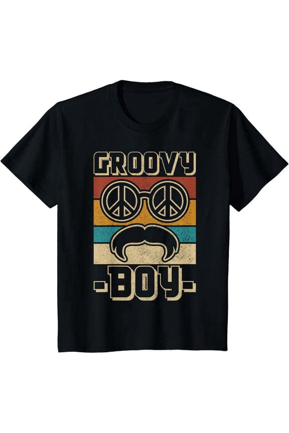 children’s wear Retro Groovy Boy Peace Sign Sunglasses Mustache T-Shirt for Boys Kids Toddler Funny Vintage Style Graphic Tee