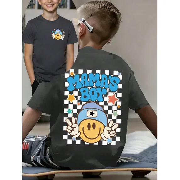 children’s wear Retro Mama's Boy Smiley Face Graphic T-Shirt for Boys ...