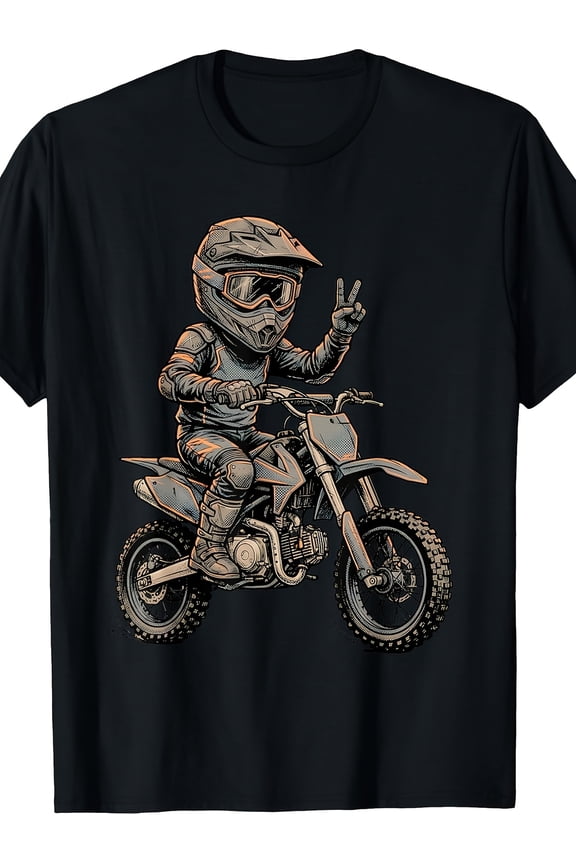 children’s wear Retro Motocross Dirt Bike Graphic Tee, Funny Racing Motorcycle T-Shirt for Boys Girls Kids, Cute Biker Peace Sign Shirt