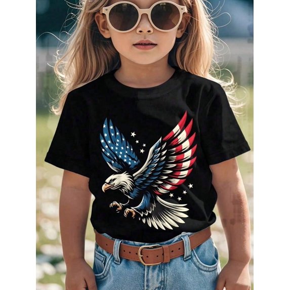 children’s wear Retro Patriotic American Flag Bald Eagle Graphic T-Shirt for Kids Girls Boys Toddler USA Independence Day 4th of July Cute Cotton Tee