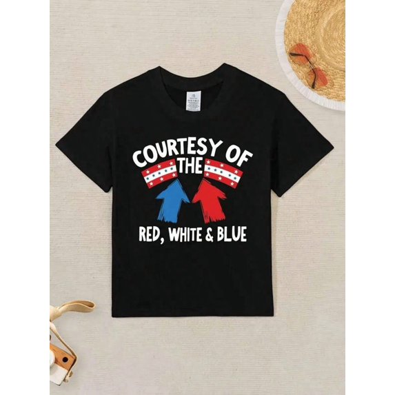 children’s wear Retro Patriotic Kids T-Shirt Courtesy of the Red White and Blue Graphic Tee Cute 4th of July Independence Day USA Flag Shirt for Boys and Girls