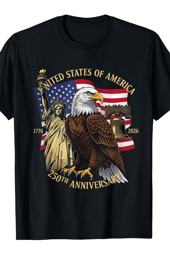 children’s wear Retro Patriotic Kids United States 250th Anniversary T-Shirt, Boys USA American Flag Bald Eagle Graphic Tee, Girls 1776-2026 Liberty Bell Celebration Top