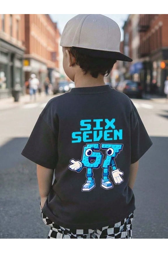 children’s wear Retro Pixel Number Six Seven Graphic T-Shirt for Kids Boys Girls Cute Birthday Gift Short Sleeve Cotton Tee
