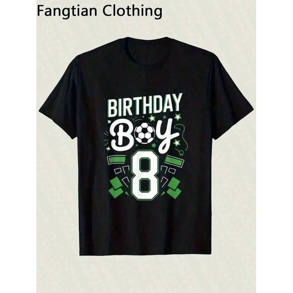 children’s wear Retro Soccer Birthday Boy 8th Birthday Shirt for Kids, Cute Sports Graphic T-Shirt for 8 Year Old Boys, Black Cotton Tee Gift