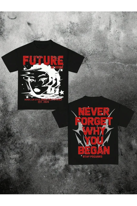 children’s wear Retro Streetwear Graphic T-Shirt for Boys and Girls, Motivational Future Print Kids Black Cotton Tee, Y2K Style Stay Focused Child Short Sleeve Top