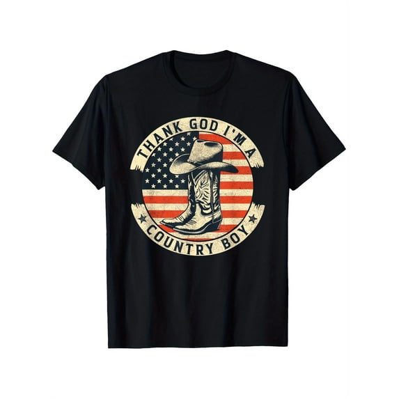 children’s wear Retro Vintage Thank God I'm a Country Boy Graphic T-Shirt for Boys Patriotic American Flag Western Cowboy Boots Tee Kids Toddler Clothing