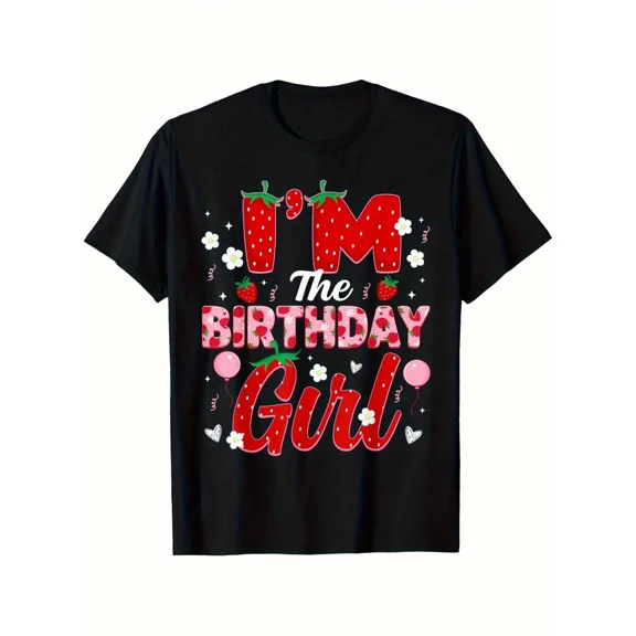 children's wear Strawberry Birthday Girl T-Shirt Cute Fruit Theme Party Graphic Tee