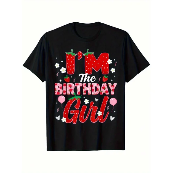children's wear Strawberry Birthday Girl T-Shirt Cute Fruit Theme Party Graphic Tee