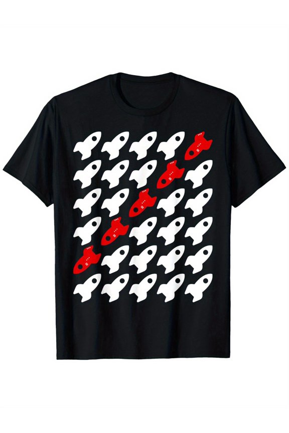 children’s wear Unique Red and White Rocket Pattern Kids' Graphic T-Shirt