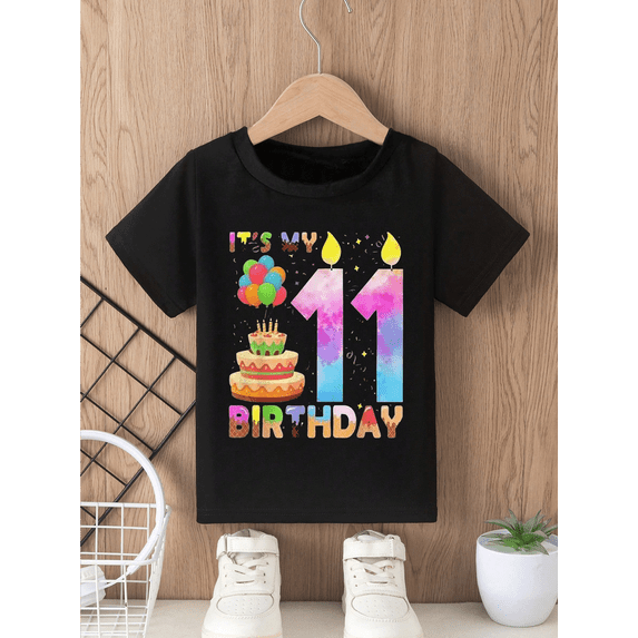 children’s wear Vibrant 11th Birthday T-Shirt for Kids, Colorful Celebration Party Tee with Cake & Balloons, Perfect for 11 Year Old Boys Girls