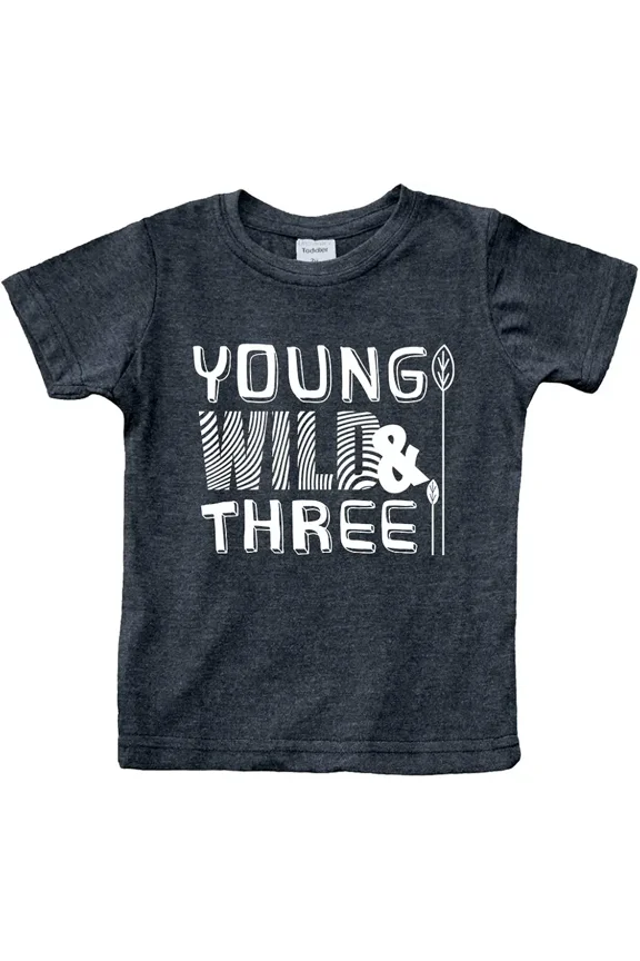 children’s wear Young Wild and Three 3rd Birthday T-Shirt for Toddler Boys and Girls Retro Cute Funny Kids Short Sleeve Graphic Tee Top