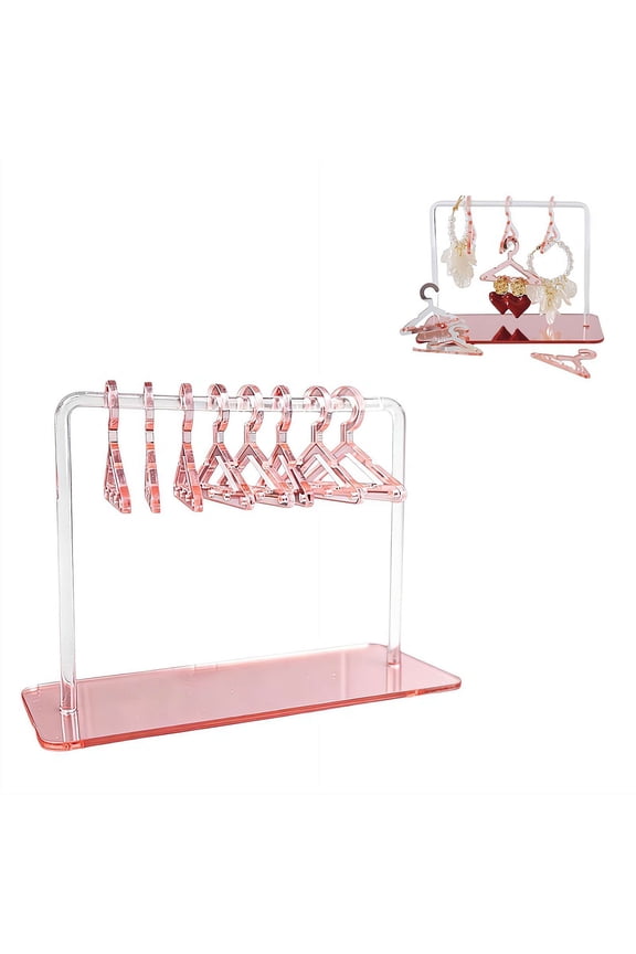 Hanger-Shaped Acrylic Earring Storage Display Stand, 8 Mini Hangers Jewelry Organizer with Base, Clear Earring Holder for Studs Dangle Earrings, Vanity Dresser Decor Gift for Women