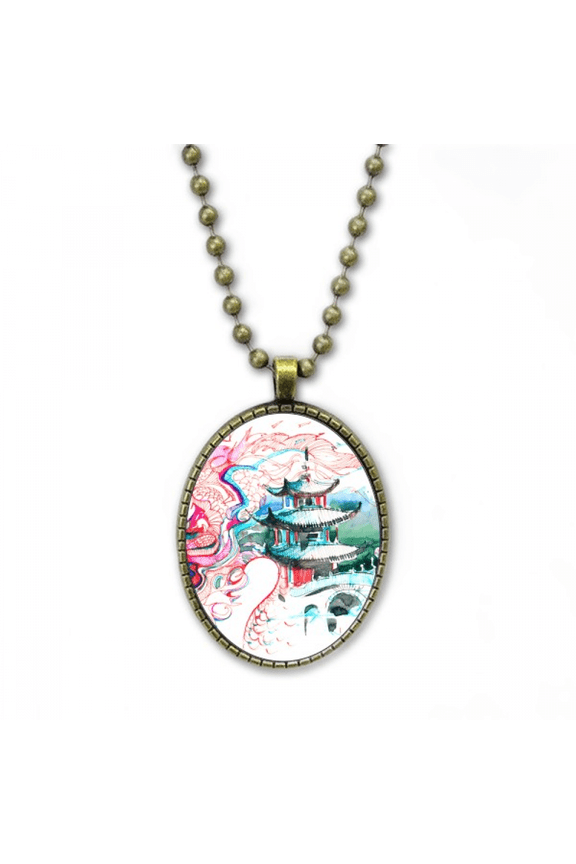 china chinese dragon bridge drawing necklace vintage chain bead pendant jewelry collection