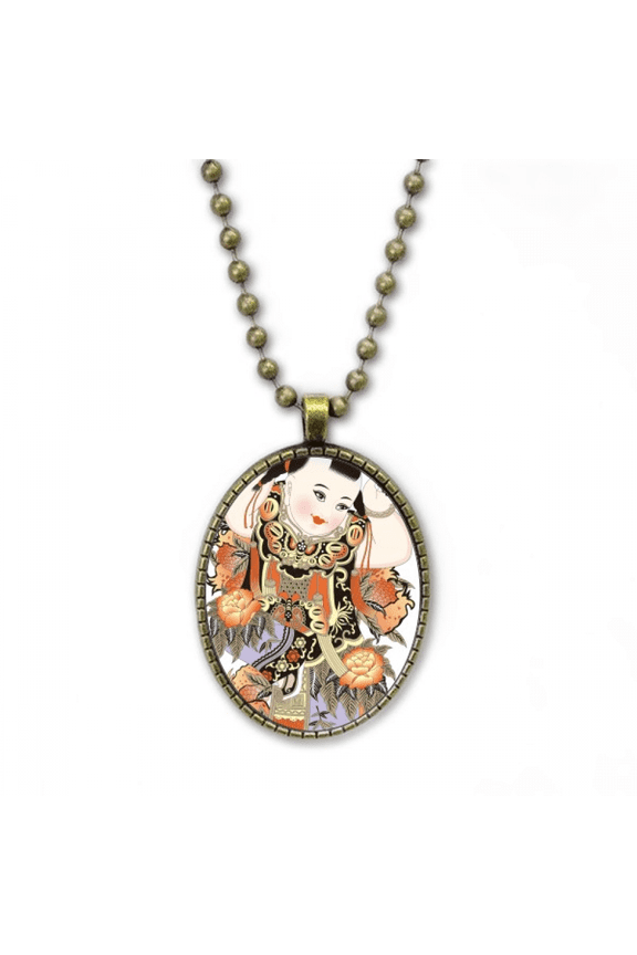 china chinese new year picture pattern necklace vintage chain bead pendant jewelry collection