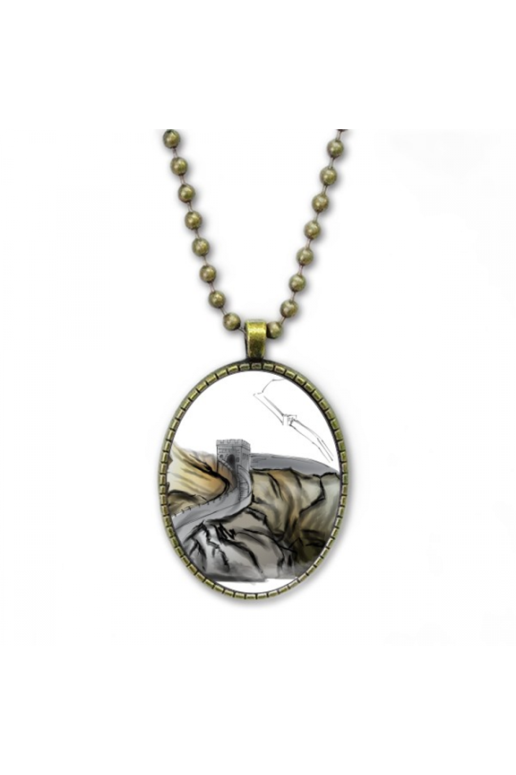 china chinese the great wall pattern necklace vintage chain bead pendant jewelry collection