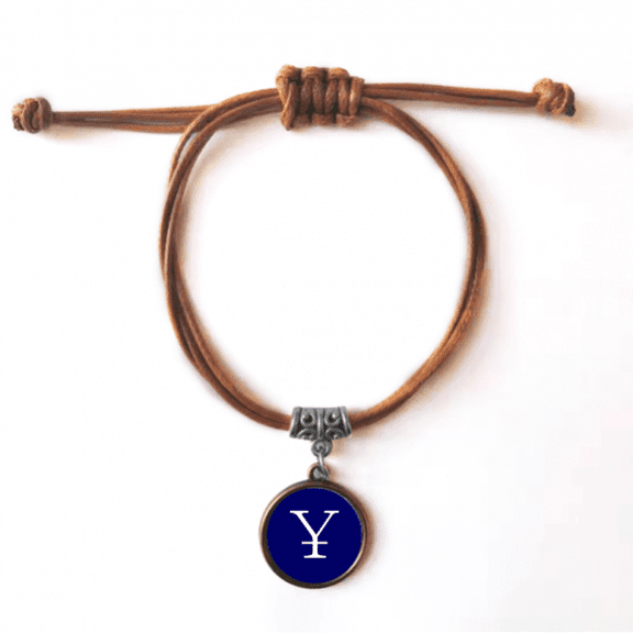 china currency symbol rmb bracelet leather hide wristband brown jewelry