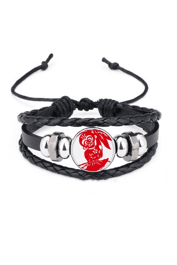 china monkey traditional window flowers bracelet braided leather woven wristband