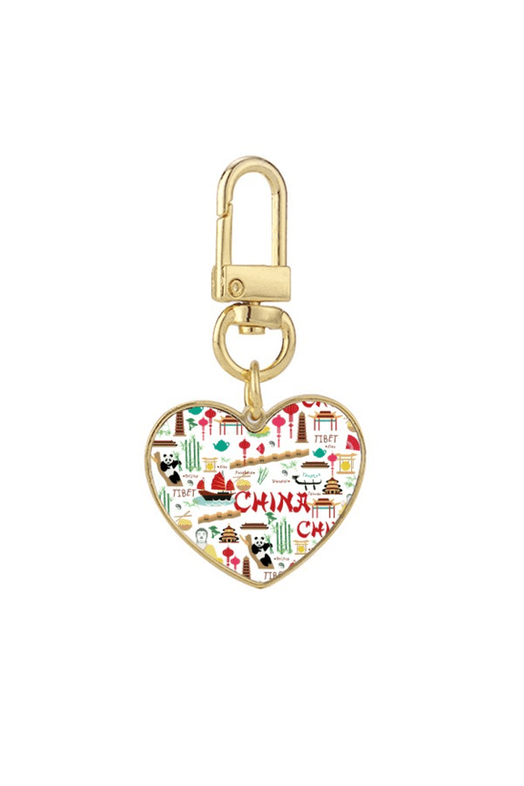china panda Gold Heart Keychain Metal Keyring Holder