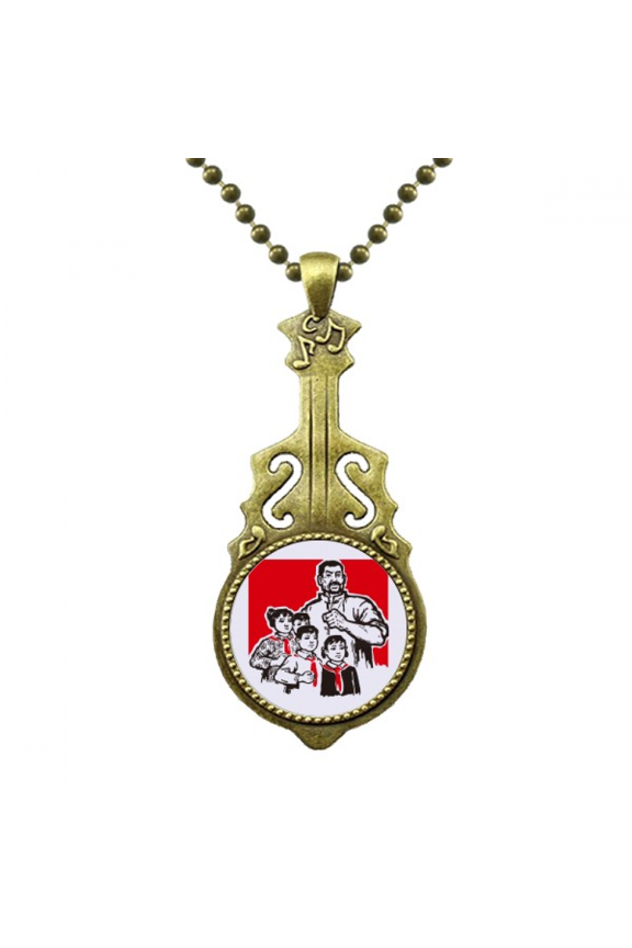 china red education publicity model necklace antique guitar jewelry music pendant