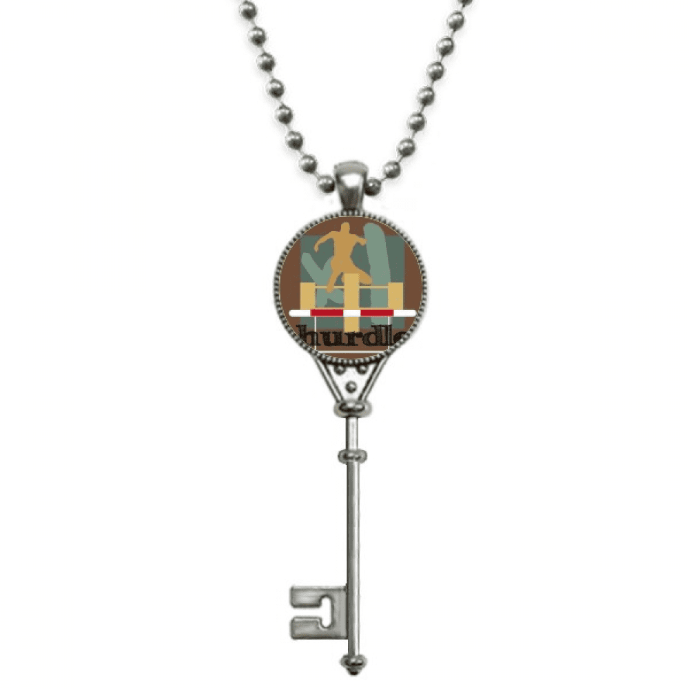china sports track field hurdle pendant vintage necklsilver key jewelry