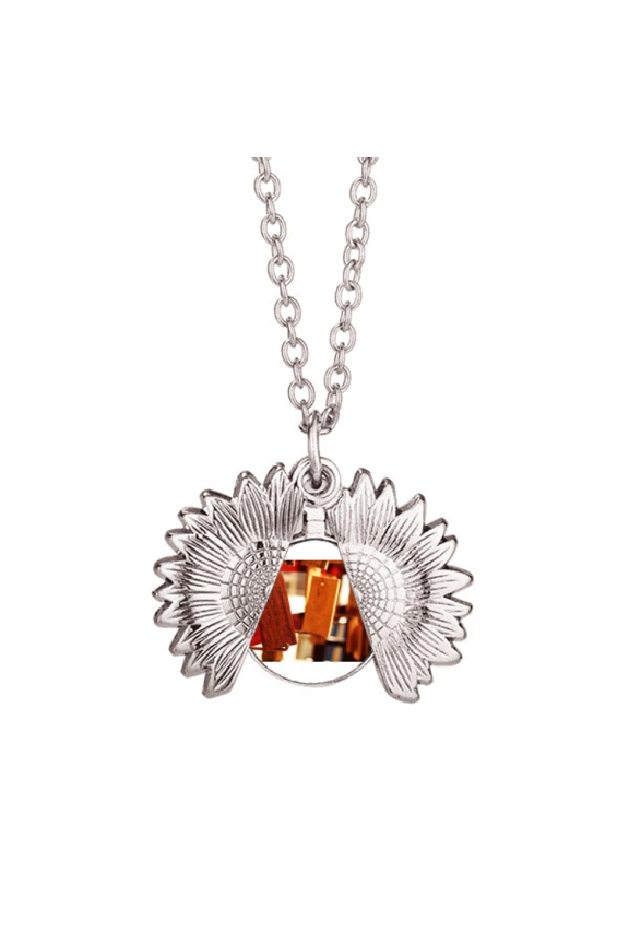 china style blessing board photography sunflower necklace pendant locket jewelry