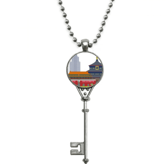china tian'anmen temple landmark pattern pendant vintage necklsilver key jewelry