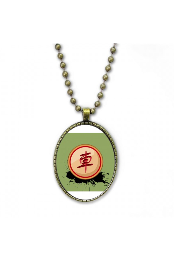 chinese chess red generals necklace vintage chain bead pendant jewelry collection