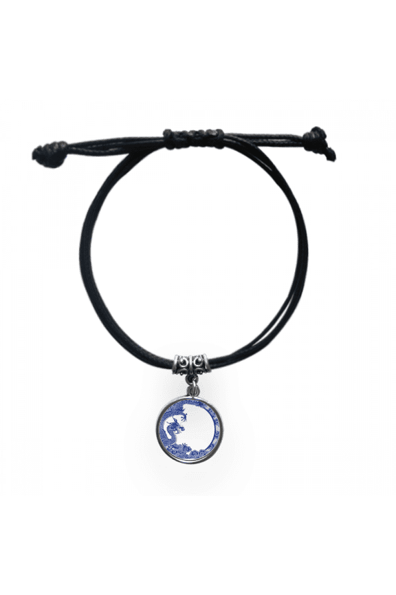 chinese culture blue dragon bracelet leather wristband black jewelry