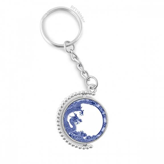 chinese culture blue dragon rotatable keyholder disc accessories chain clip