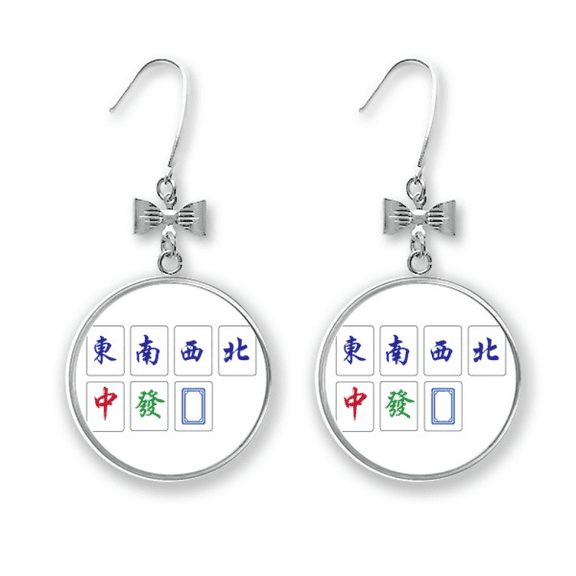 chinese culture mahjong game bow earrings drop stud pierced hook
