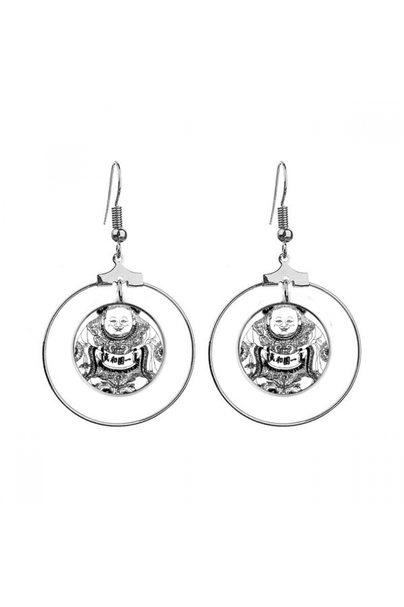 chinese culture qing dynasty line drawing earrings dangle hoop jewelry drop circle