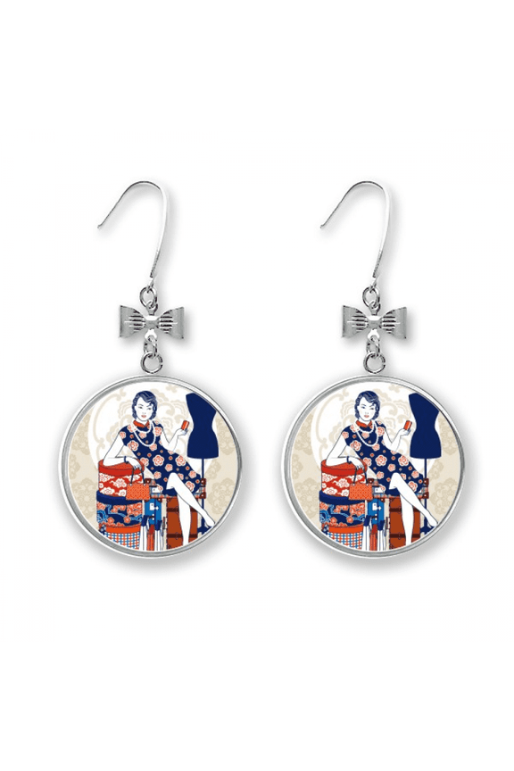 chinese culture white beauty bow earrings drop stud pierced hook