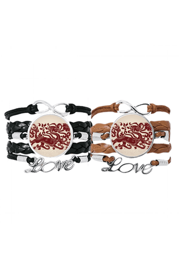 chinese dragon animal portrait bracelet hand strap leather wristband double set