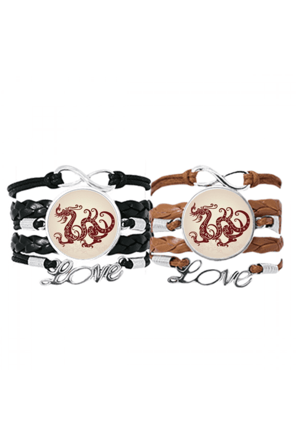 chinese dragon animal portrait bracelet hand strap leather wristband double set